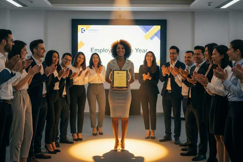 An employee receiving an award