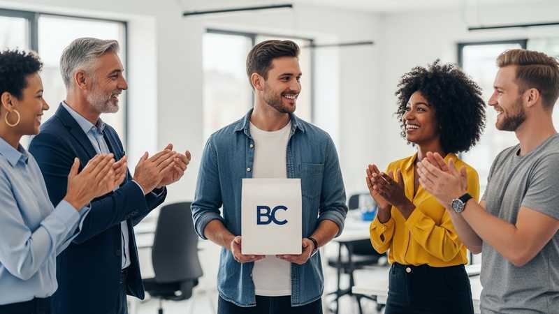 An exemplary employee being awarded with a branded gift pack