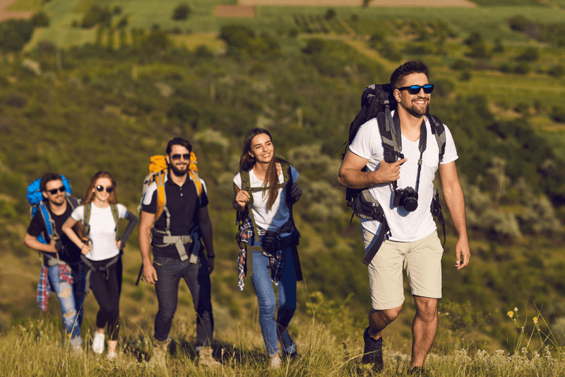Employees hiking 