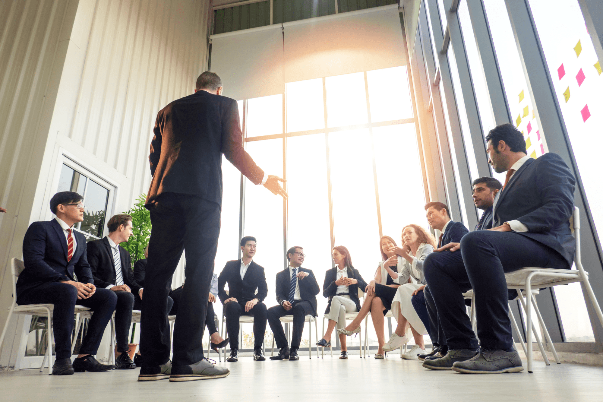 Leader talking to his employees