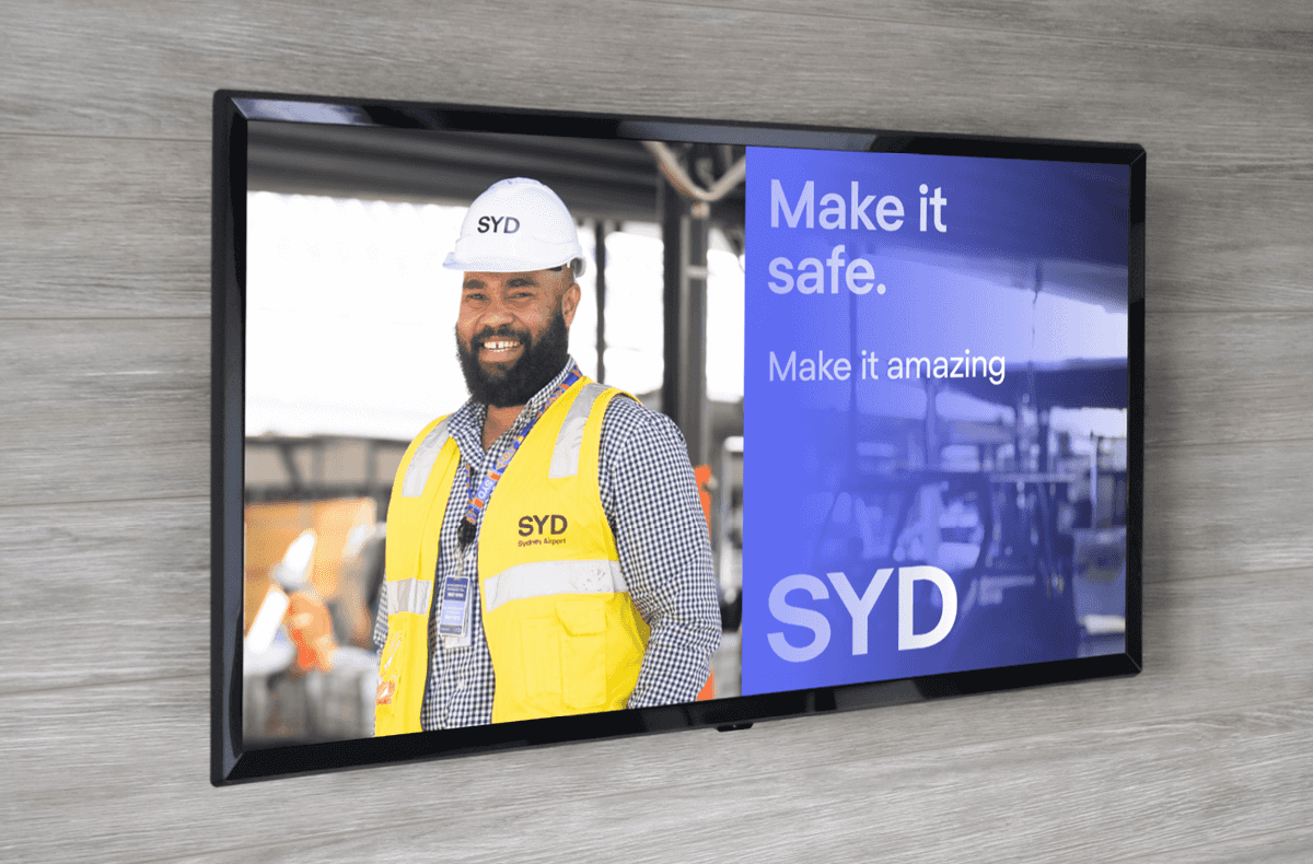 Digital screen with staff safety clothing. Copy Make it safe. Make it Amazing.