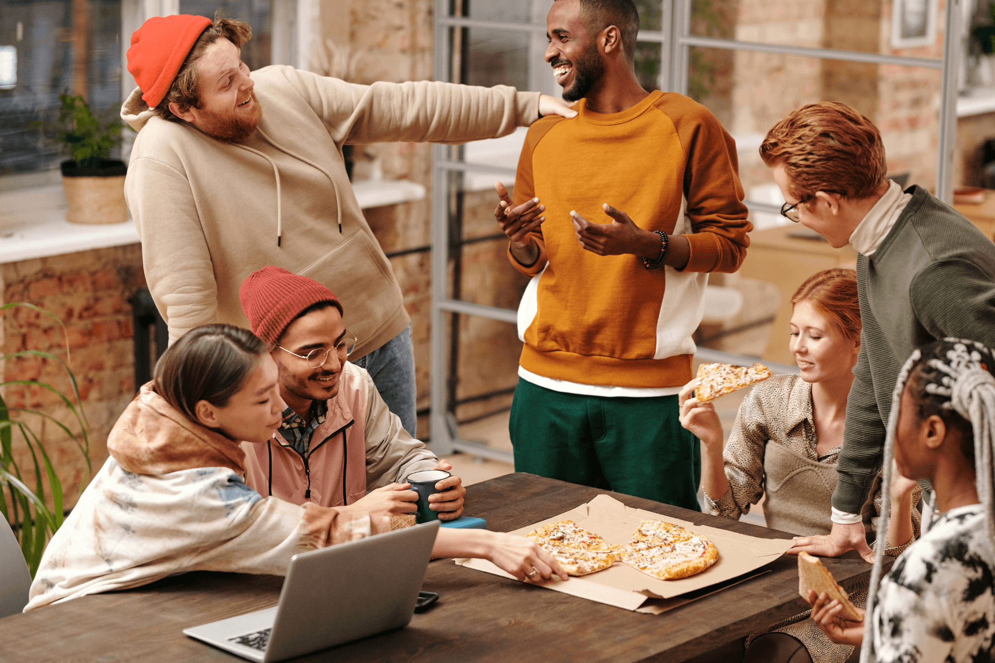 Employees talking together