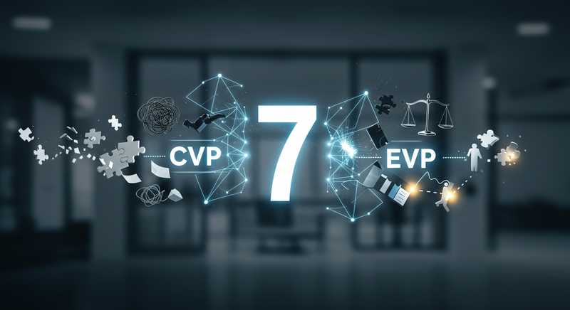 CVP and EVP linked at the centre, surrounded by abstract broken symbols representing 7 mistakes in brand proposition development.