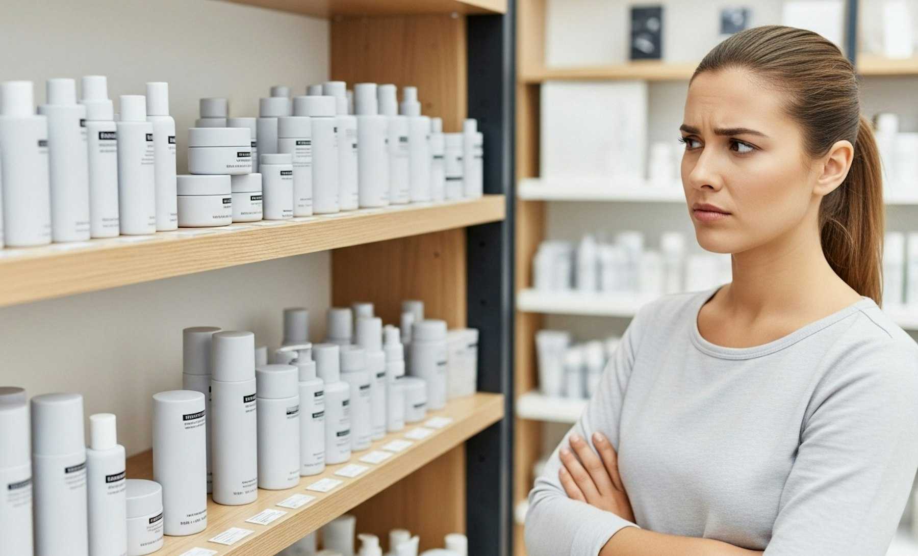 Identical products on a shelf showing the mistake of a CVP without clear differentiation