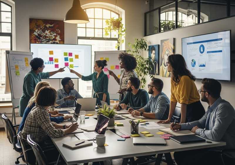 Marketing, HR, and sales teams collaborating to build alignment and agility across departments.