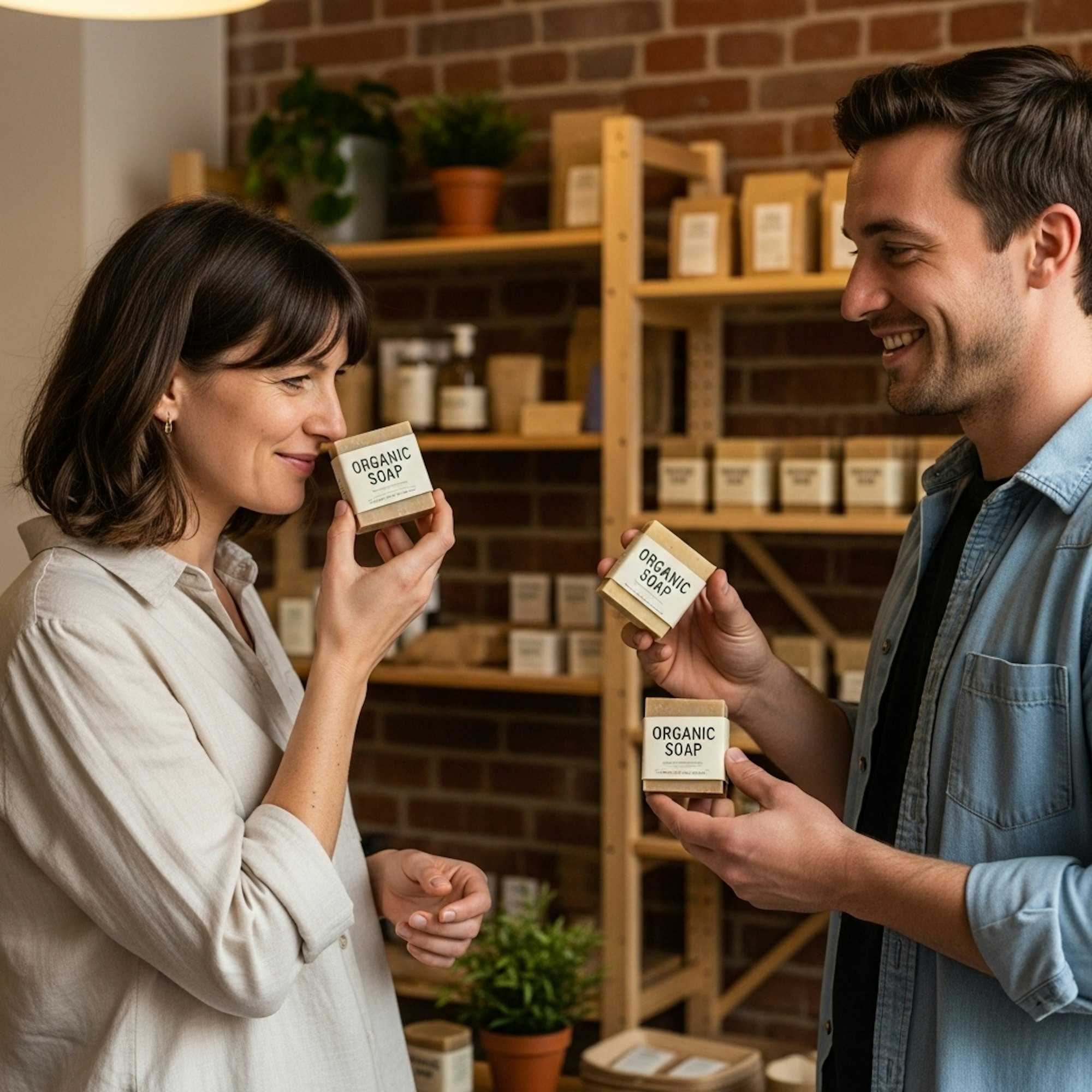 Customers holding and enjoying a product, showing emotional connection and product branding impact.