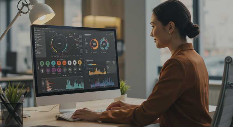Brand leader viewing a dashboard connecting emotional sentiment to diverse customers, symbolising empathy and audience connection.