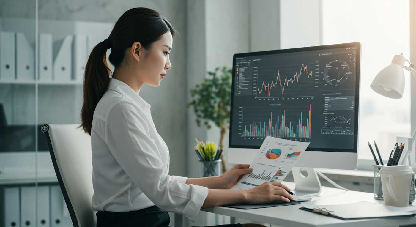 Analyst reviewing stock performance alongside employee satisfaction data, showing employer branding’s impact on investors.