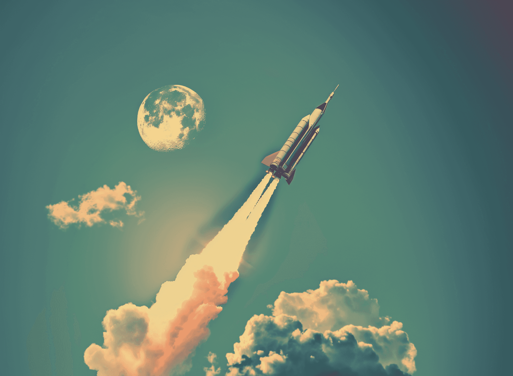 Rocket going to the moon in 1960s