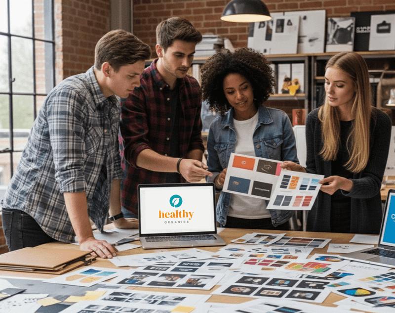 Creative workspace with branding concepts and designs in progress, symbolising the process of refreshing Value Propositions.