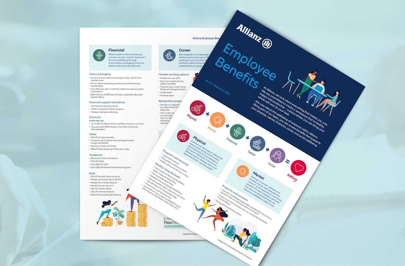 Allianz employee benefits flyer highlighting comprehensive well-being programs | Belong Creative