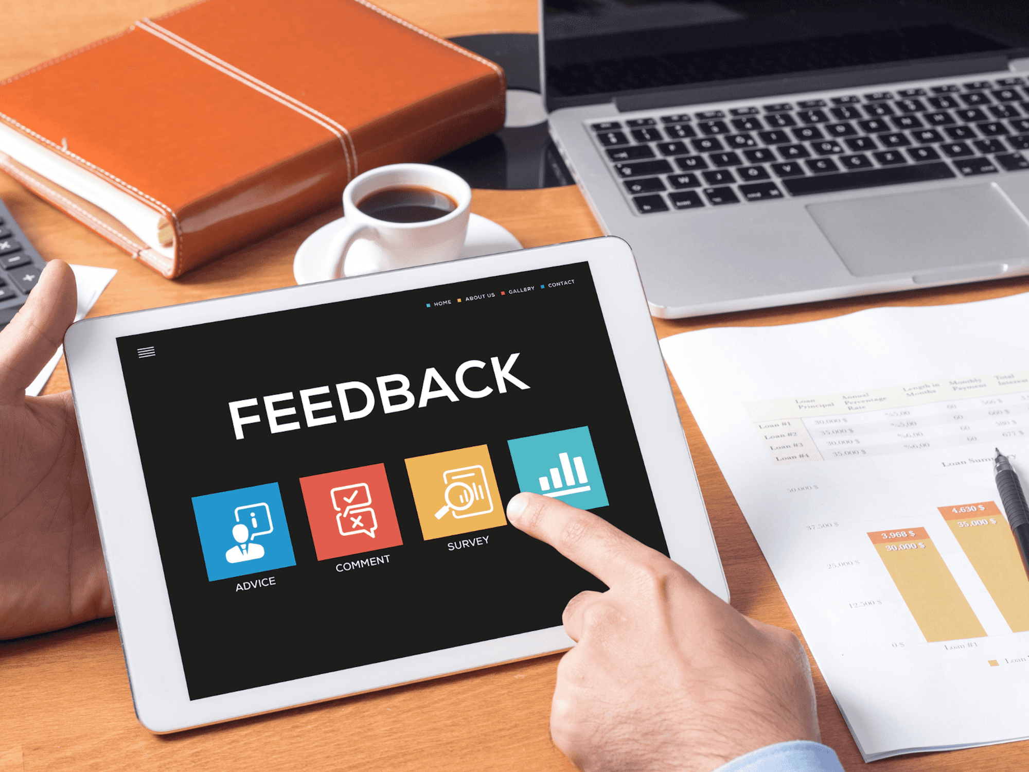 Illustration of a tablet with online feedback form