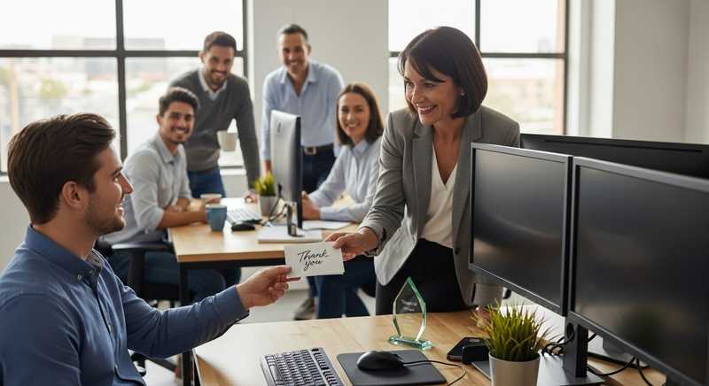 Employee receiving a thank-you note