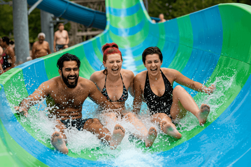 Employees at a waterpark slide