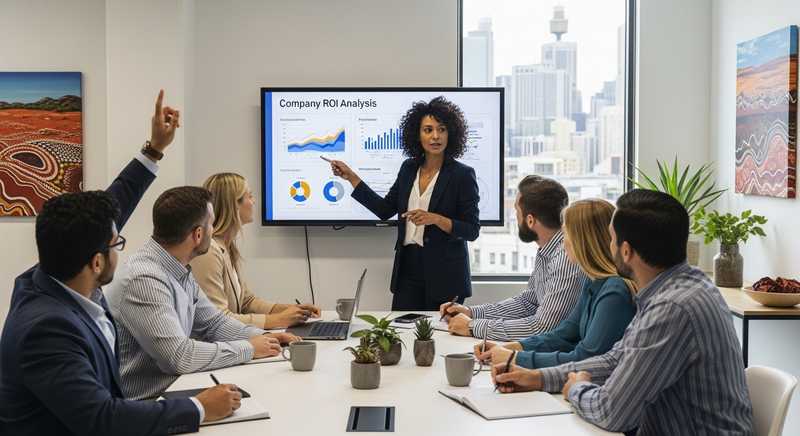 A manager leading a meeting about ROI