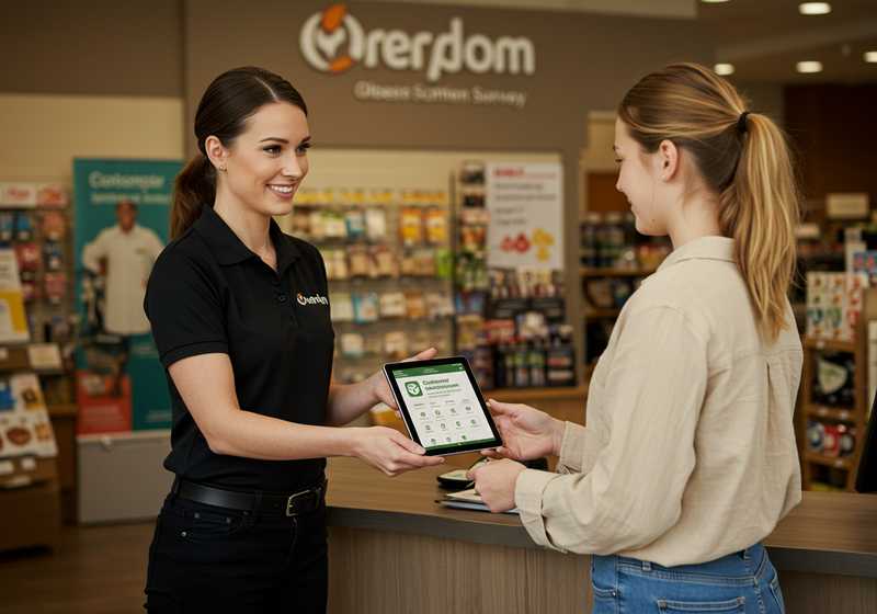 Employee handing a customer survey form 
