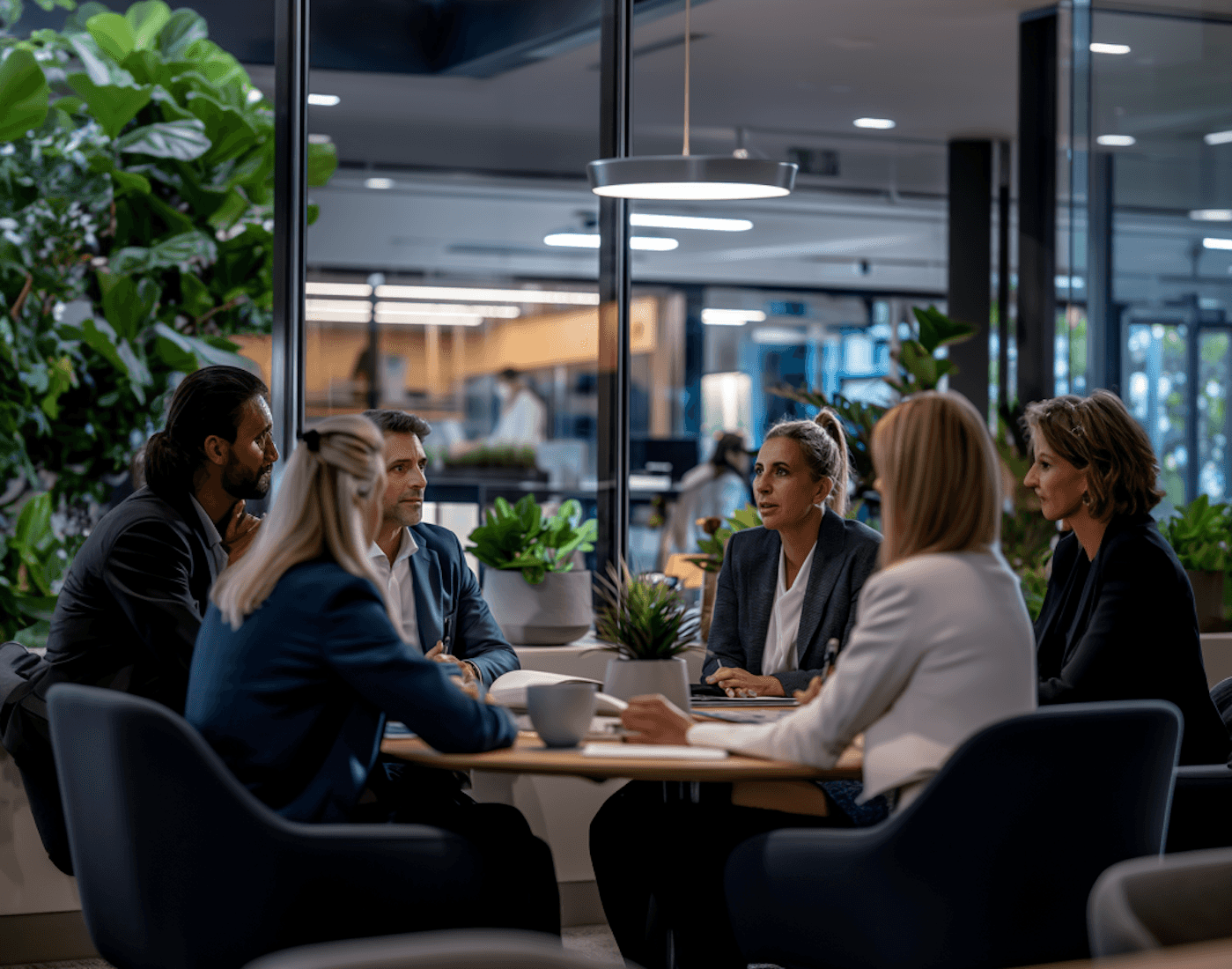 Office workers around table