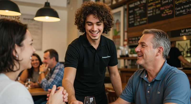 Employee serving a customer