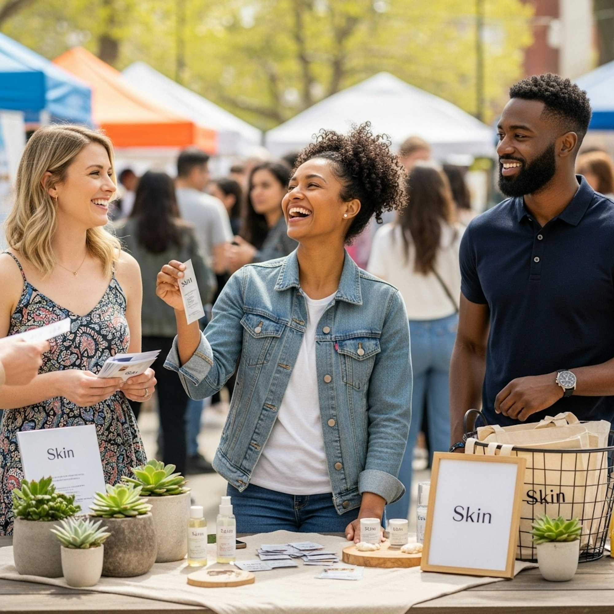 employees interacting happily at a community event, symbolising employer branding and team culture.